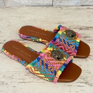 Kurt Geiger Kensington Eagle Casual Rainbow Flat Raffia Slide Sandals 36.5 EU